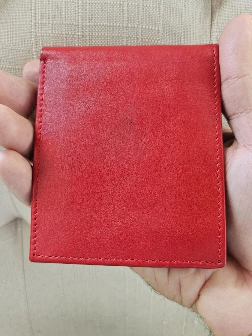 Genuine Leather Wallet Red/Brown Bifold Multiple Compartment for Cards Handmade